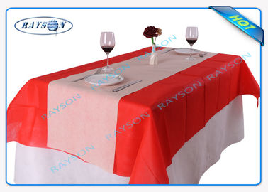 ピンクの赤の非編まれたテーブルクロスのビニールのテーブル掛けのナプキンの顧客のラベル